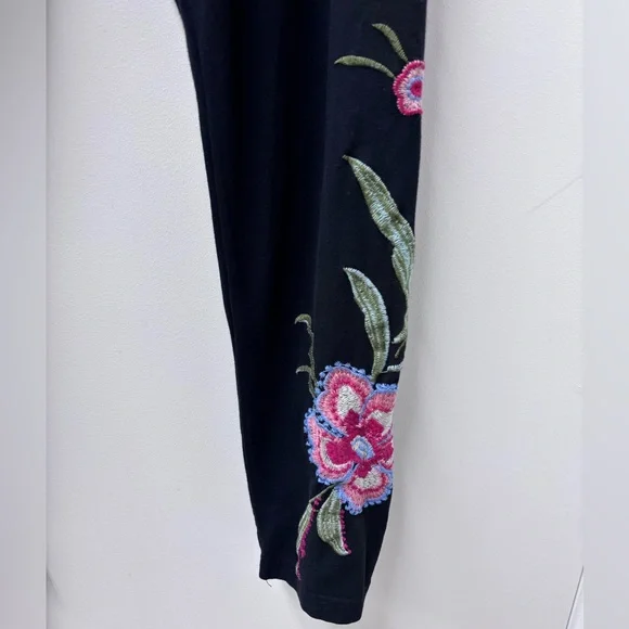 Johnny Was Libbi Black Leggings with Pink Floral Embroidery - Picture 7 of 10
